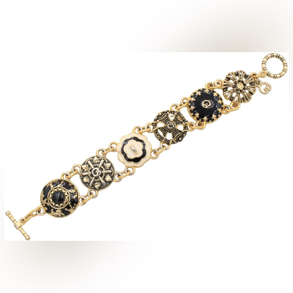 Bracelet St. John Couture Designer Enameled Discs Gold Black White